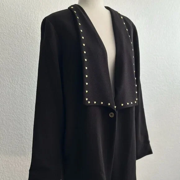 MICHAEL By Michael Kors Black with Gold Studs Open Front Blazer Jacket Size: L - Picture 1 of 10